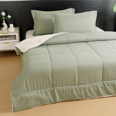 Plumón Illusions Sherpa Liso 2 Plazas Verde