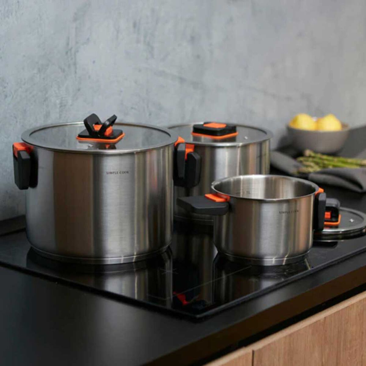 Batería de Cocina Acero Inoxidable Simple Cook Pocket Lyon 6 Piezas