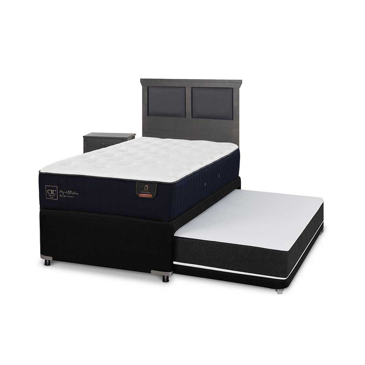 Cama Nido CIC 1,5 Plazas Premium + Respaldo + Velador Torino
