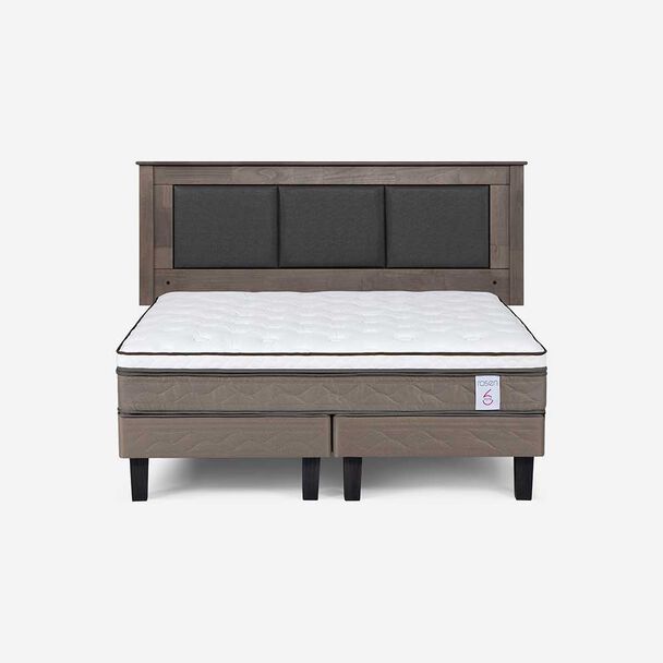 Cama Europea Rosen Base Dividida 2 Plazas New style 6 + Respaldo Rachel Gris
