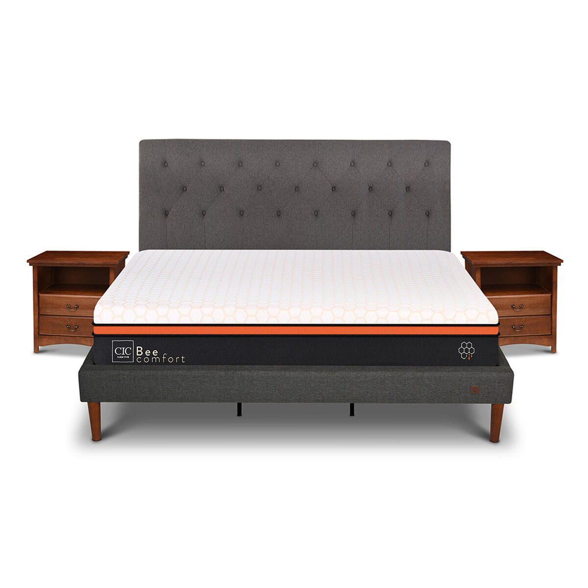 Cama Europea Curve CIC King Bee Comfort + Respaldo + 2 Veladores