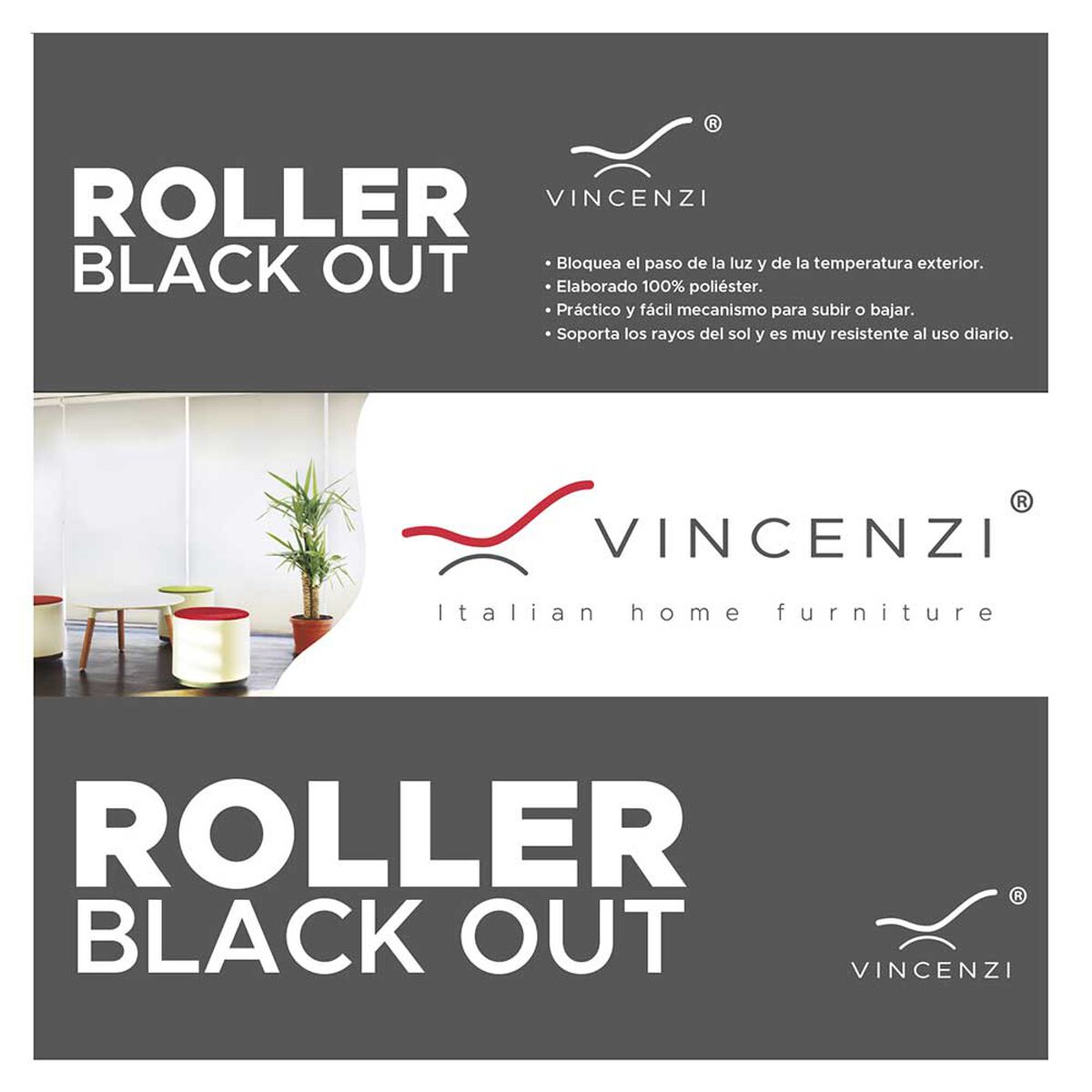 Cortina Blackout Vincenzi R5765 Gris 220 x 230 cm
