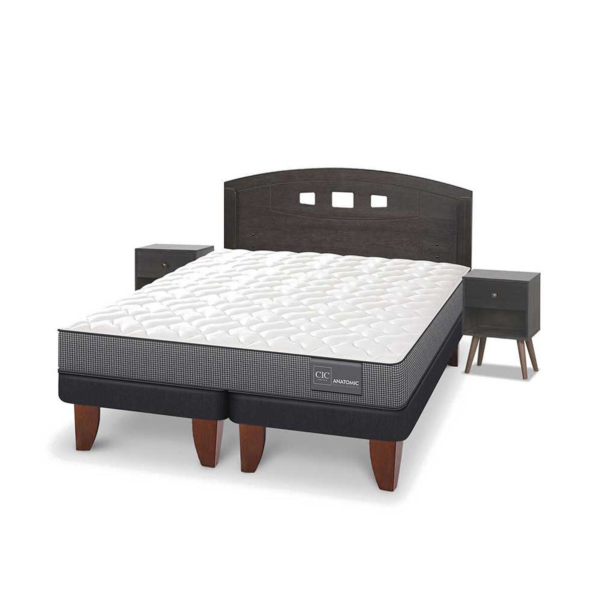 Cama Europea CIC Base Dividida 2 Plazas Anatomic + Respaldo + 2 Veladores Gales