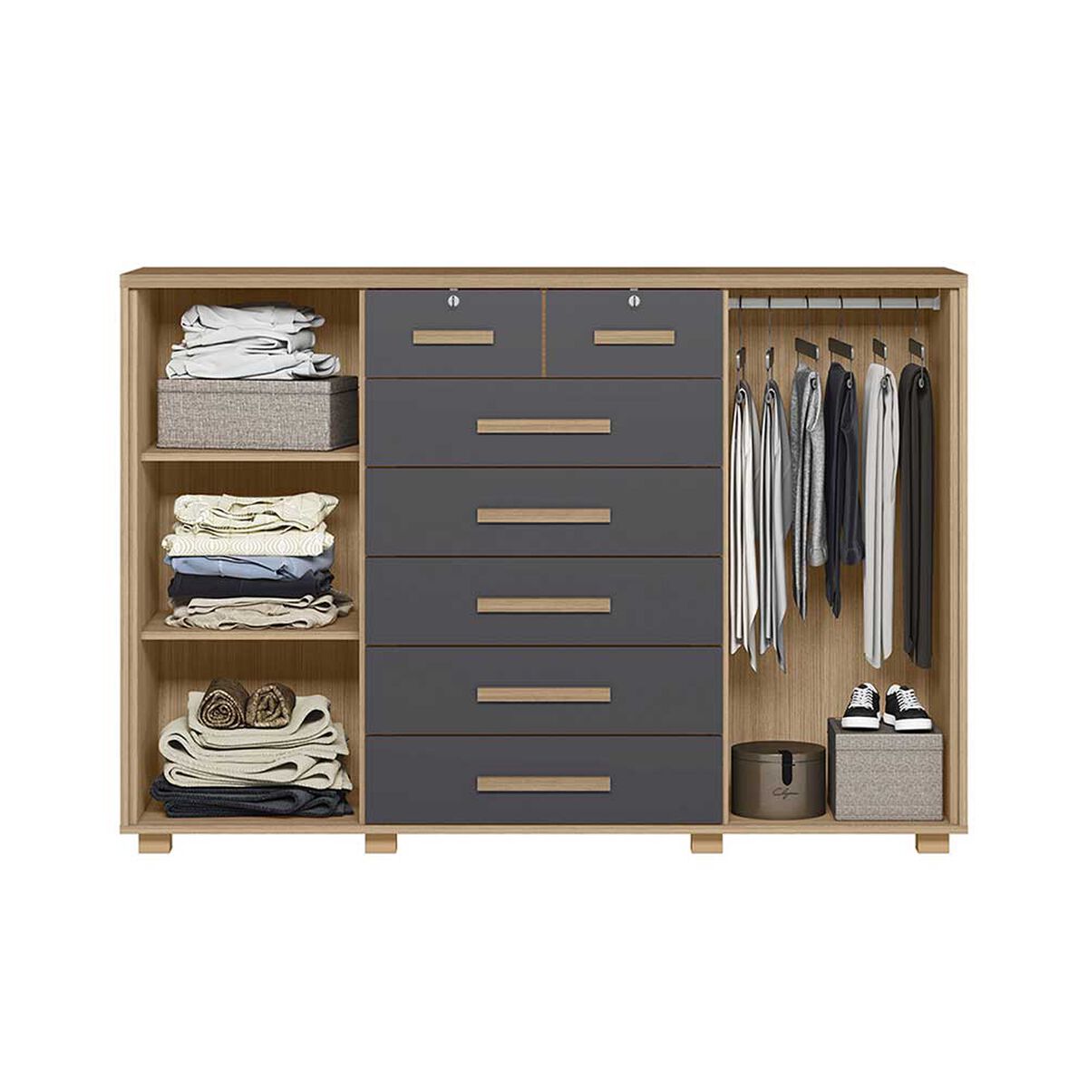 Cómoda Vekkahome Fontana 7 Cajones Gris