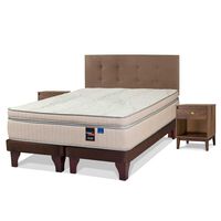 Cama Europea Flex Base Dividida King Máximo Cobre + Respaldo Royal Café + 2 Veladores Atenas