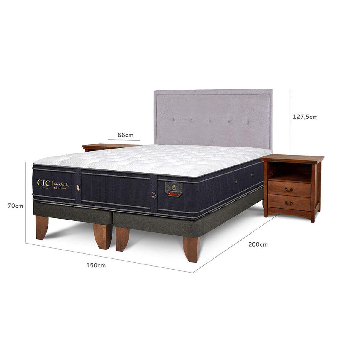 Cama Europea CIC Base Dividida 2 Plazas Grand Premium + Respaldo + Veladores