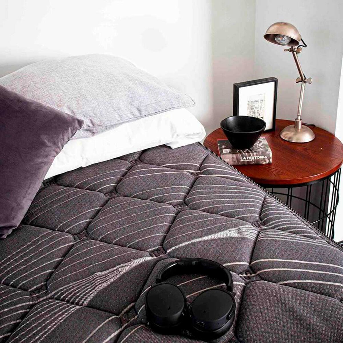 Cama Europea Flex Base Dividida 2 Plazas Black + Respaldo Gris
