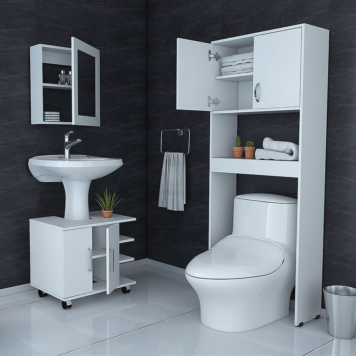 Mueble Lavamanos + Botiquín + Mueble Optimizador Tuhome