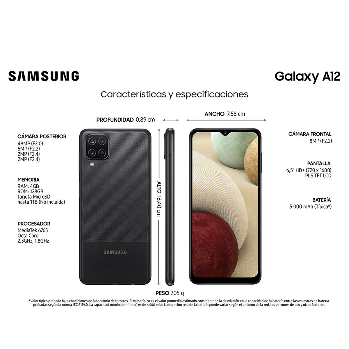 Celular Samsung Galaxy A12 128GB 6,5" Negro Claro