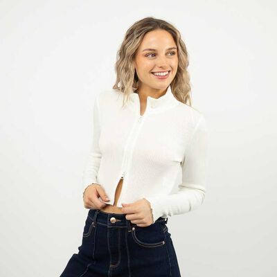 Poleron Crop Mujer Icono Blanco, Cafe, Negro, Rosado