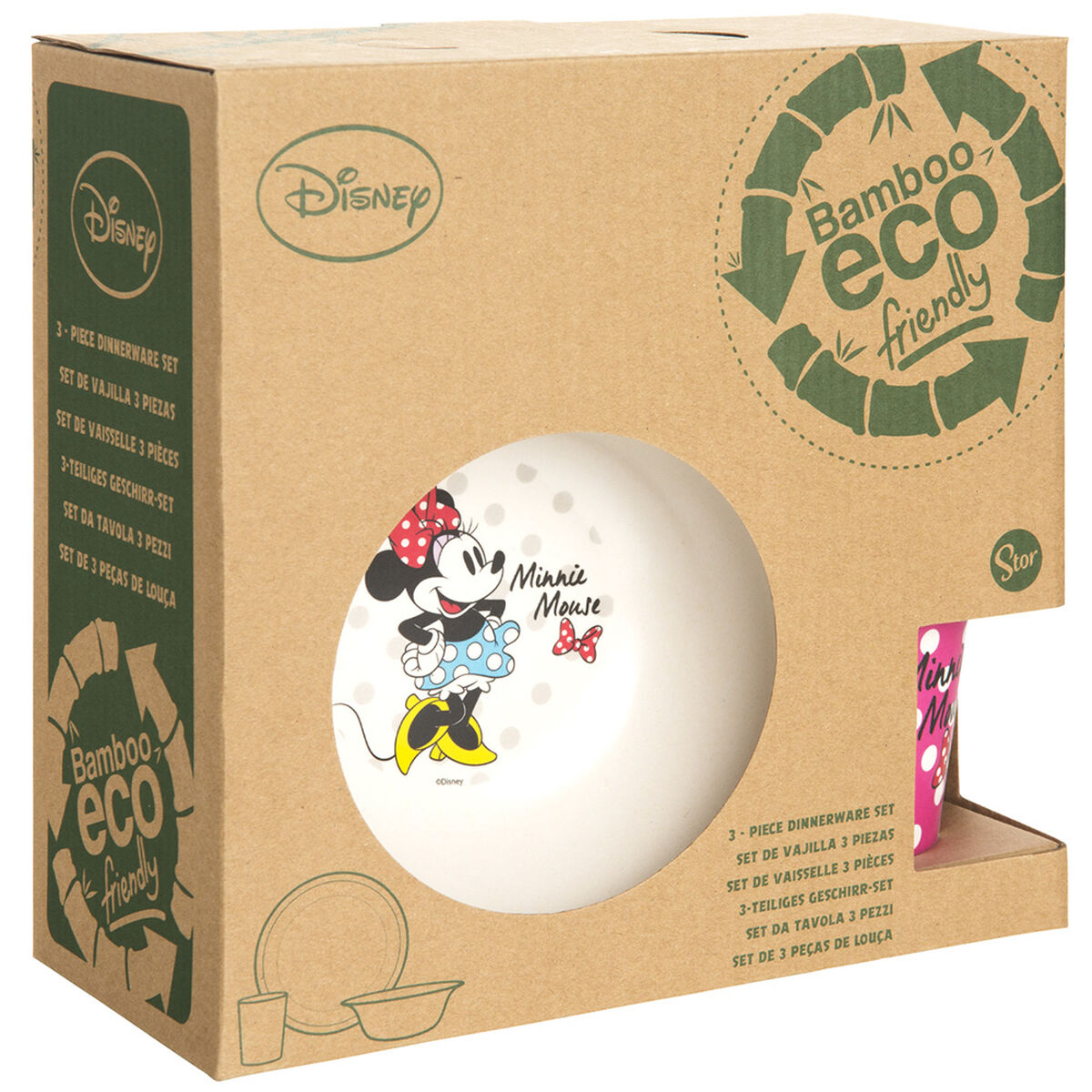 Set 3 Piezas Vajilla Infantil Minnie Material Eco En Caja Blanco