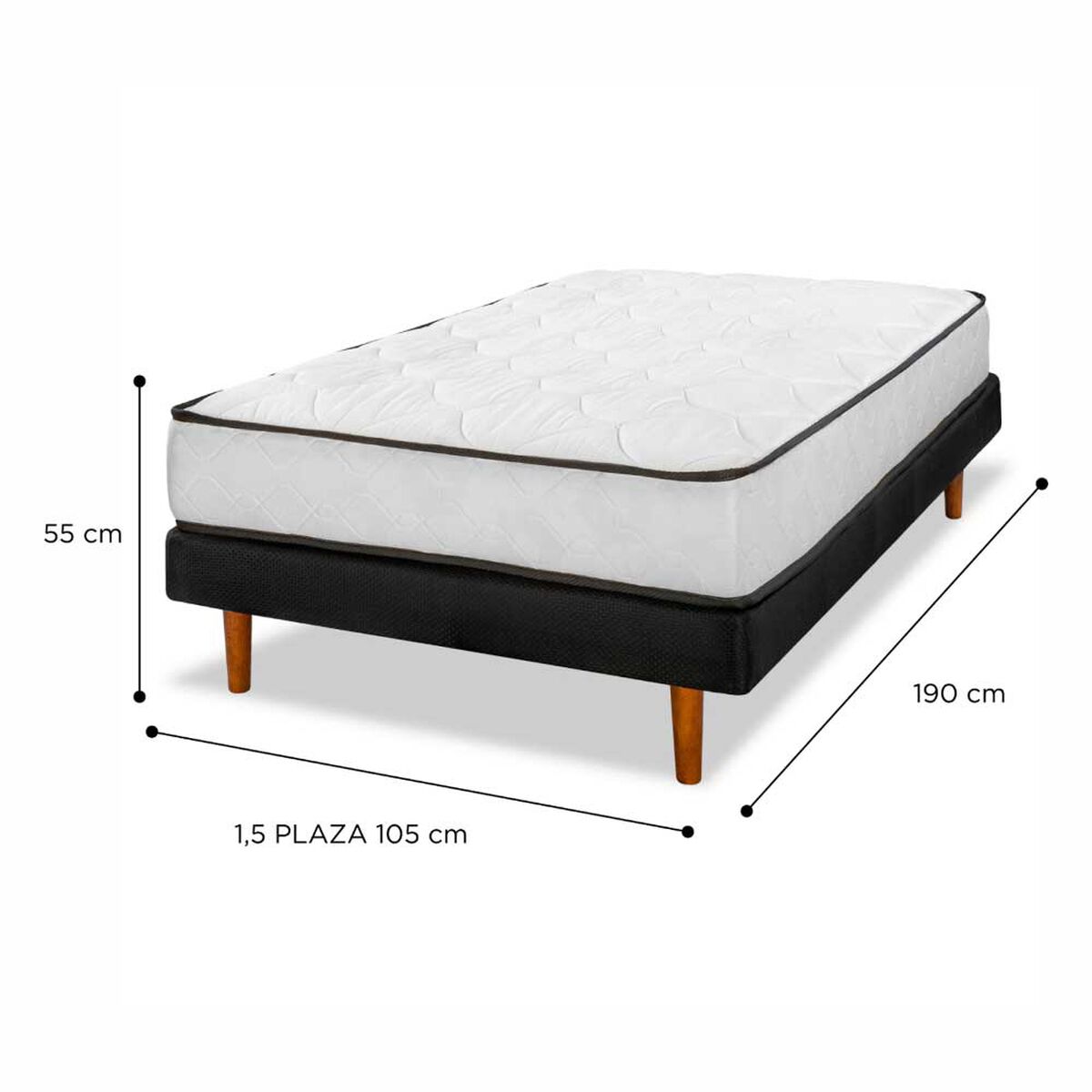 Cama Europea Flex 1 Plaza New Simple + Respaldo Royal Negro
