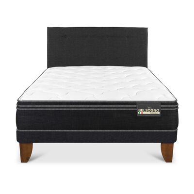 Imagen 1 del producto Cama Europea Belsogno 1,5 Plazas Premium + Respaldo Black