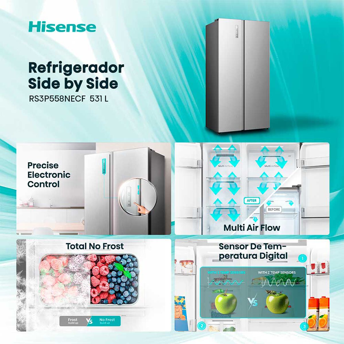 Refrigerador Side By Side Hisense RS3P558NECF 531 lts.