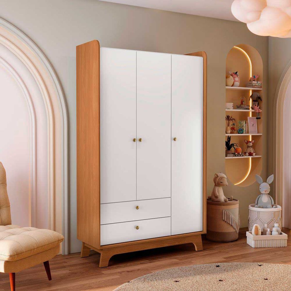 Closet Roca Oliveira 3 Puertas 2 Cajones Blanco