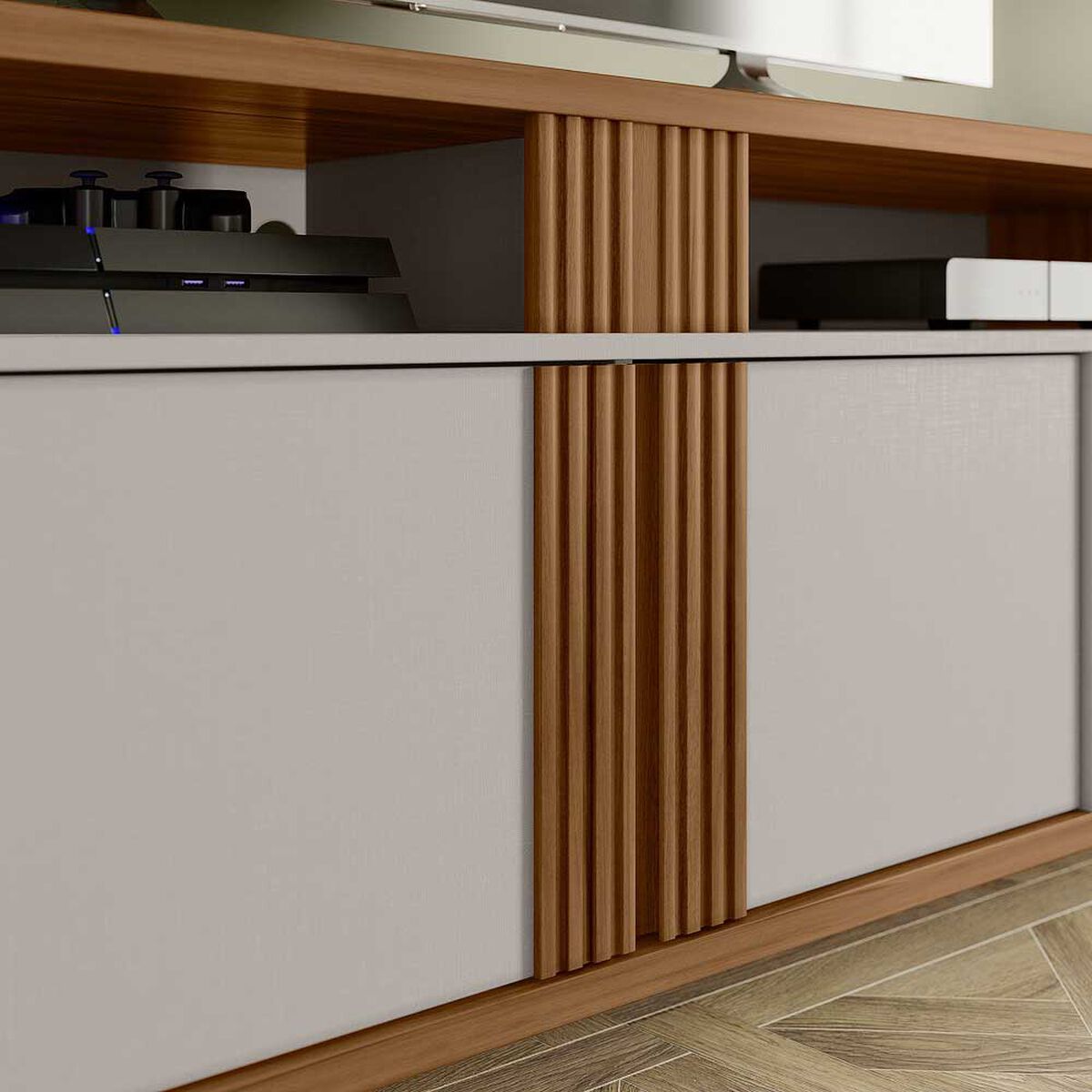 Rack TV Home Mobili Casen Hasta 70" Café Blanco Invierno