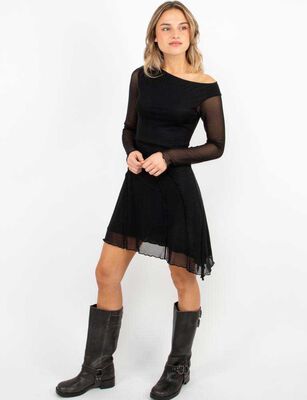 Imagen 2 del producto Vestido Corto Manga Larga Mujer Icono Negro