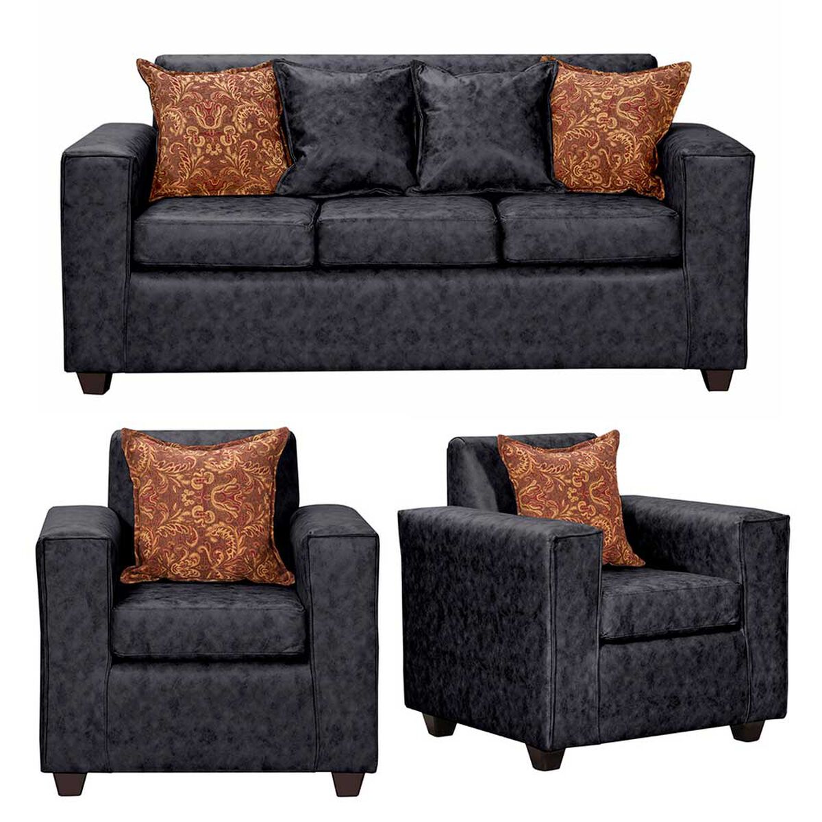 Juego de Living Black Factory Ezeiza Sof&aacute; 3 Cuerpos + Dos Sillones 1 Cuerpo Negro