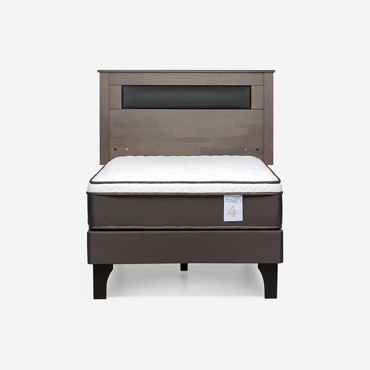Cama Europea Rosen 1 Plaza New Style 4 Plus + Respaldo Ferrera Gris