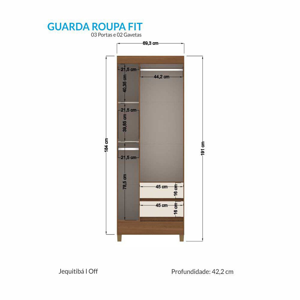 Clóset Casanova Fit 3 Puertas 2 Cajones Jequitiba Blanco