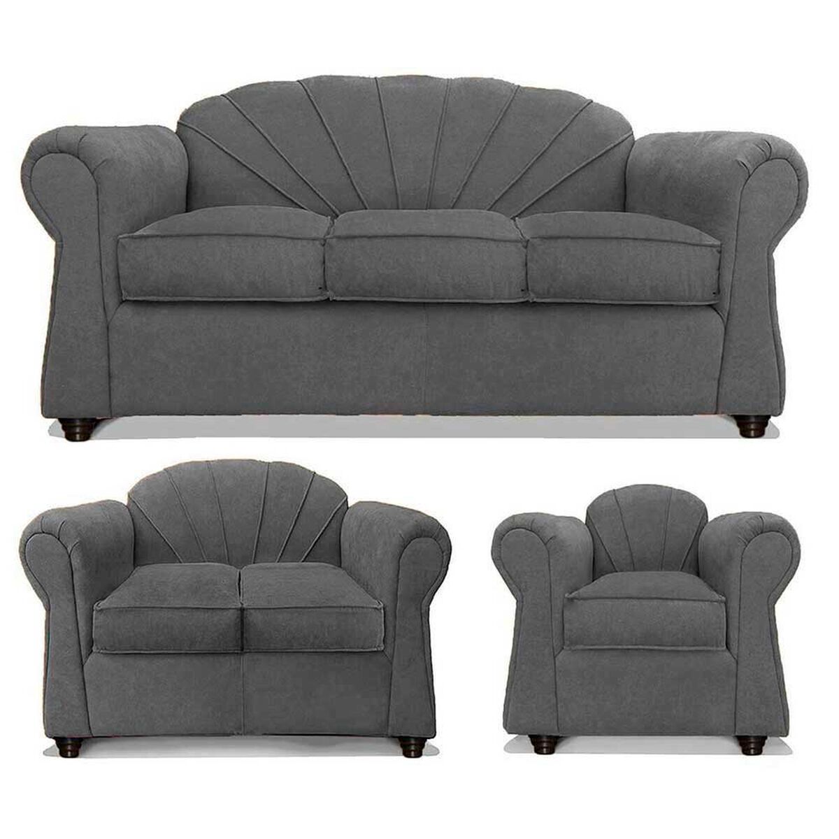 Juego de Living Elegant Detail Marsella Sof&aacute; 3 Cuerpos + Sof&aacute; 2 cuerpos + Sill&oacute;n 1 Cuerpo Gris