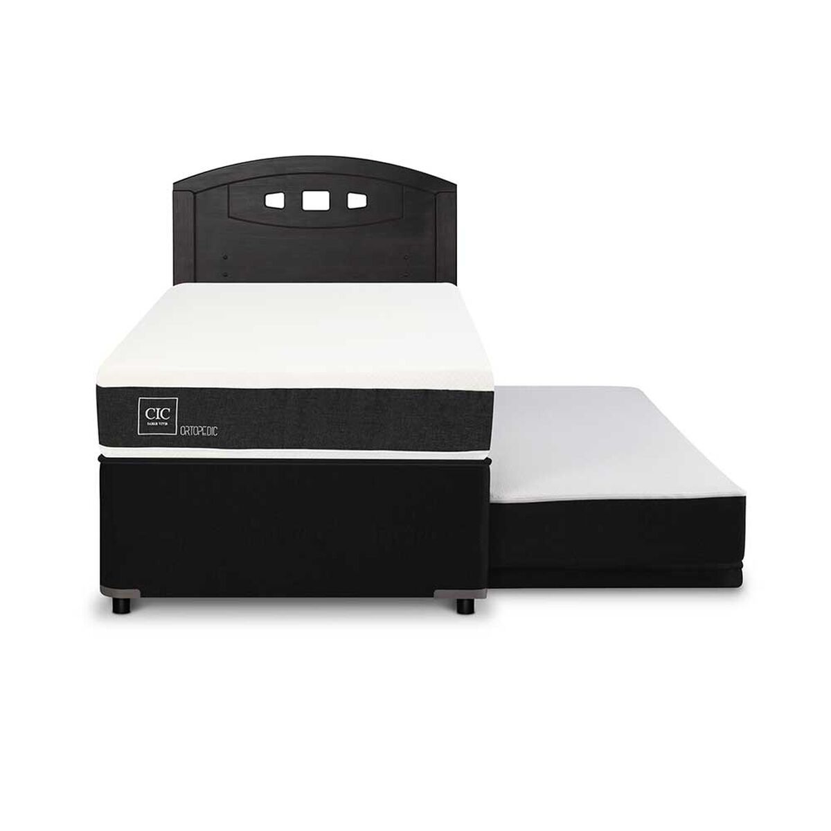 Cama Nido CIC 1,5 Plazas Ortopedic + Respaldo Gales Negro