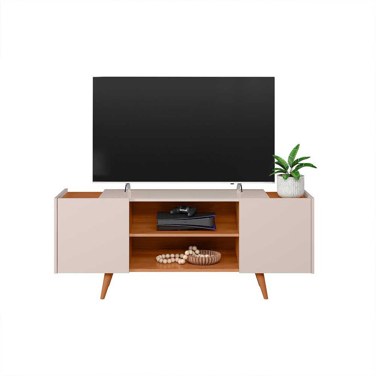 Rack TV River Altavision Hasta 55" Blanco Crema y Café