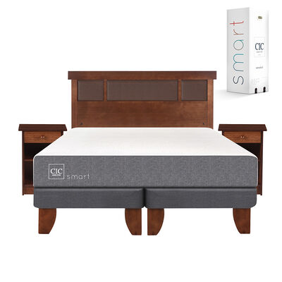 Imagen 1 del producto Cama Europea CIC Base Dividida 2 Plazas Smart + Respaldo + 2 Veladores Dublin Caramelo