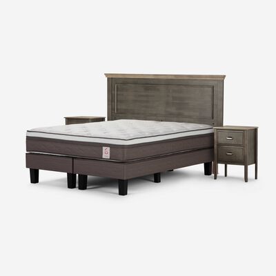 Cama Europea Rosen Base Dividida King Anna + Respaldo + 2 Veladores