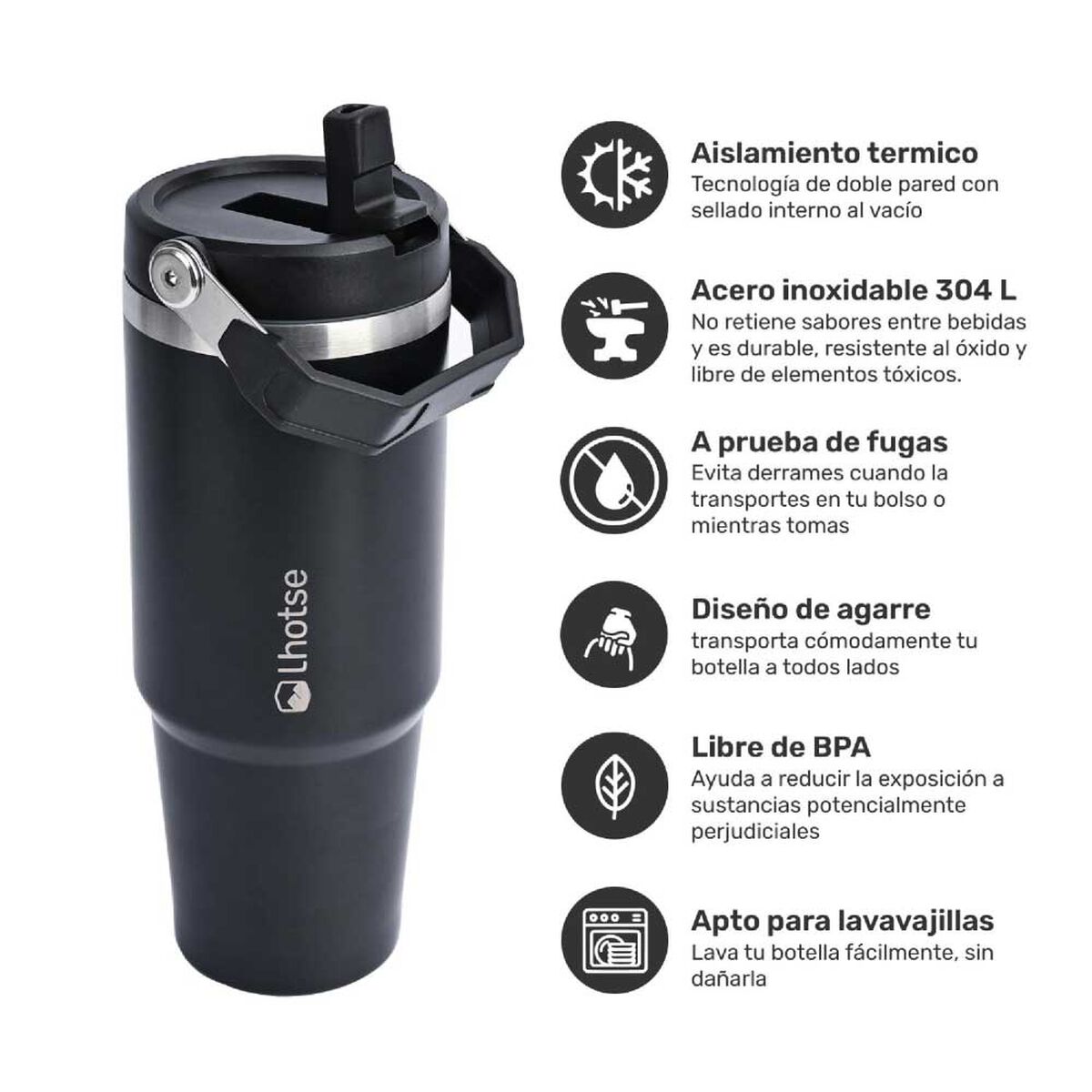 Botella Térmica Insulada Lhotse Travel Mug 900 ml Negro