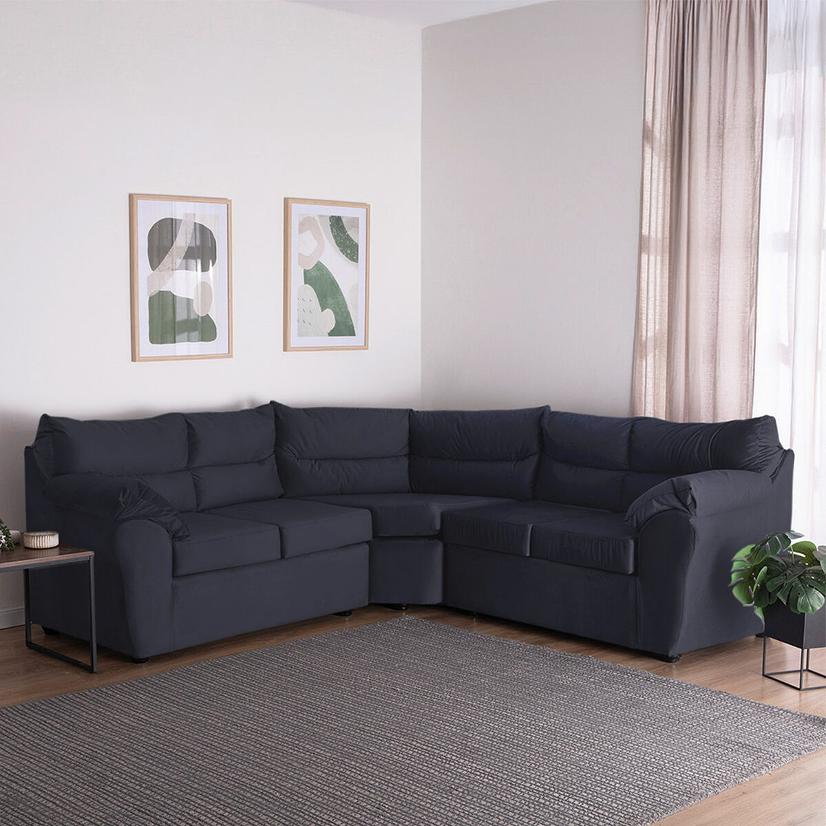 Seccional Muebles MPR Array&aacute;n 2-1-2 Cuerpos Felpa Negro