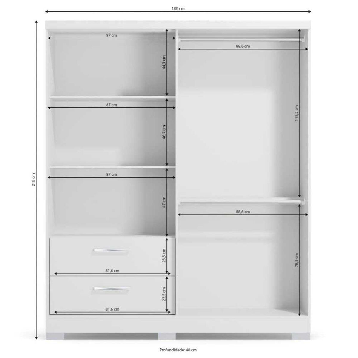 Closet Roca Oliveira 3 Puertas 2 Cajones Blanco