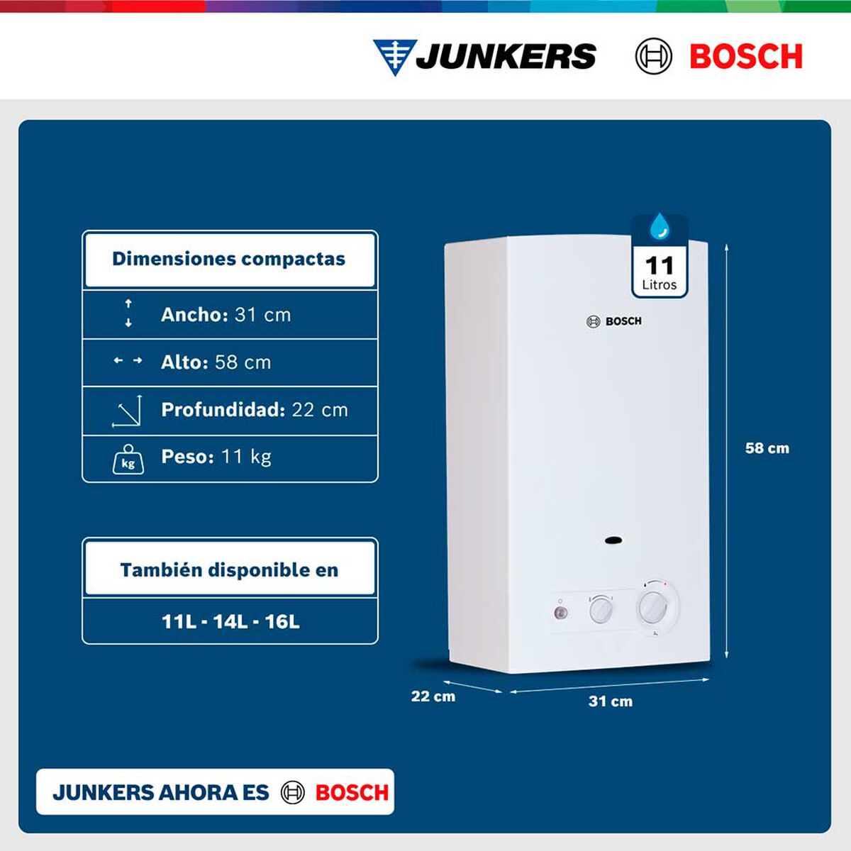 Calef&oacute;n 11 litros gas licuado tiro natural Junkers Bosch Therm 4200