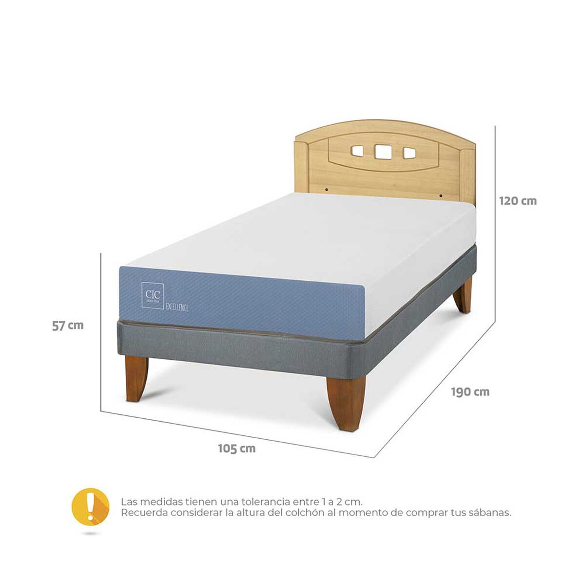 Cama Europea CIC 1,5 Plazas Excellence + Respaldo Gales Mostaza