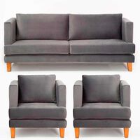 Juego de Living Barra Design Larisa Sofá 3 Cuerpos + Dos Sillones 1 Cuerpo Gris