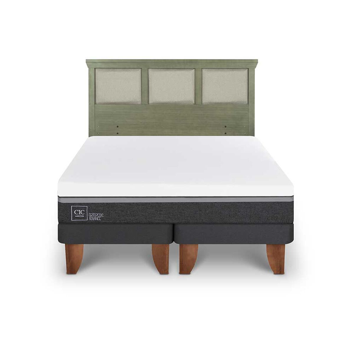Cama Europea CIC Base Dividida 2 Plazas Ortopedic Advance + Respaldo Torino Olivo