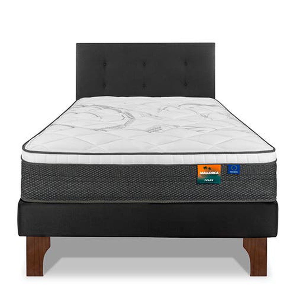 Cama Europea Flex 1,5 Plazas Mallorca + Respaldo Royal Negro