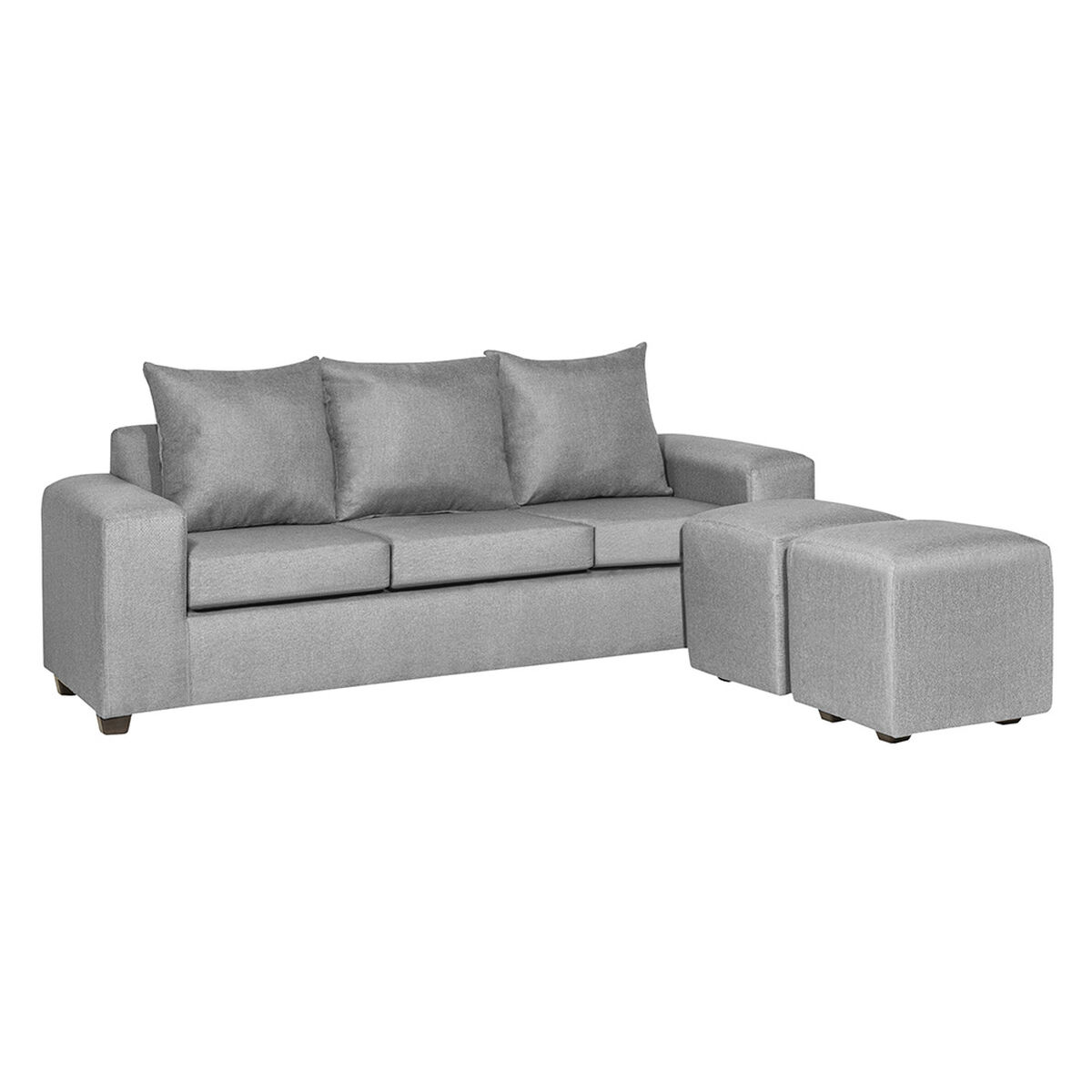 Juego de Living Innovamuebles Kahlo Sofá 3 Cuerpos + Dos Pouf 1 Cuerpo Gris Claro