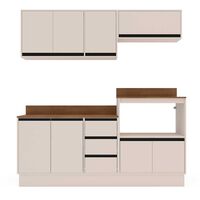 Kit Cocina Modular Premier Vekkahome 8 Puertas 3 Cajones + Compartimiento Microondas Beige