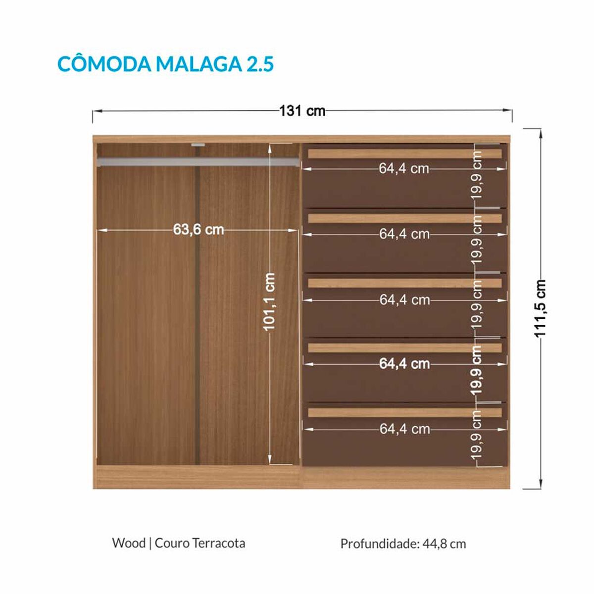 C&oacute;moda Onessta Malaga 5 Cajones 2 Puertas Terracota