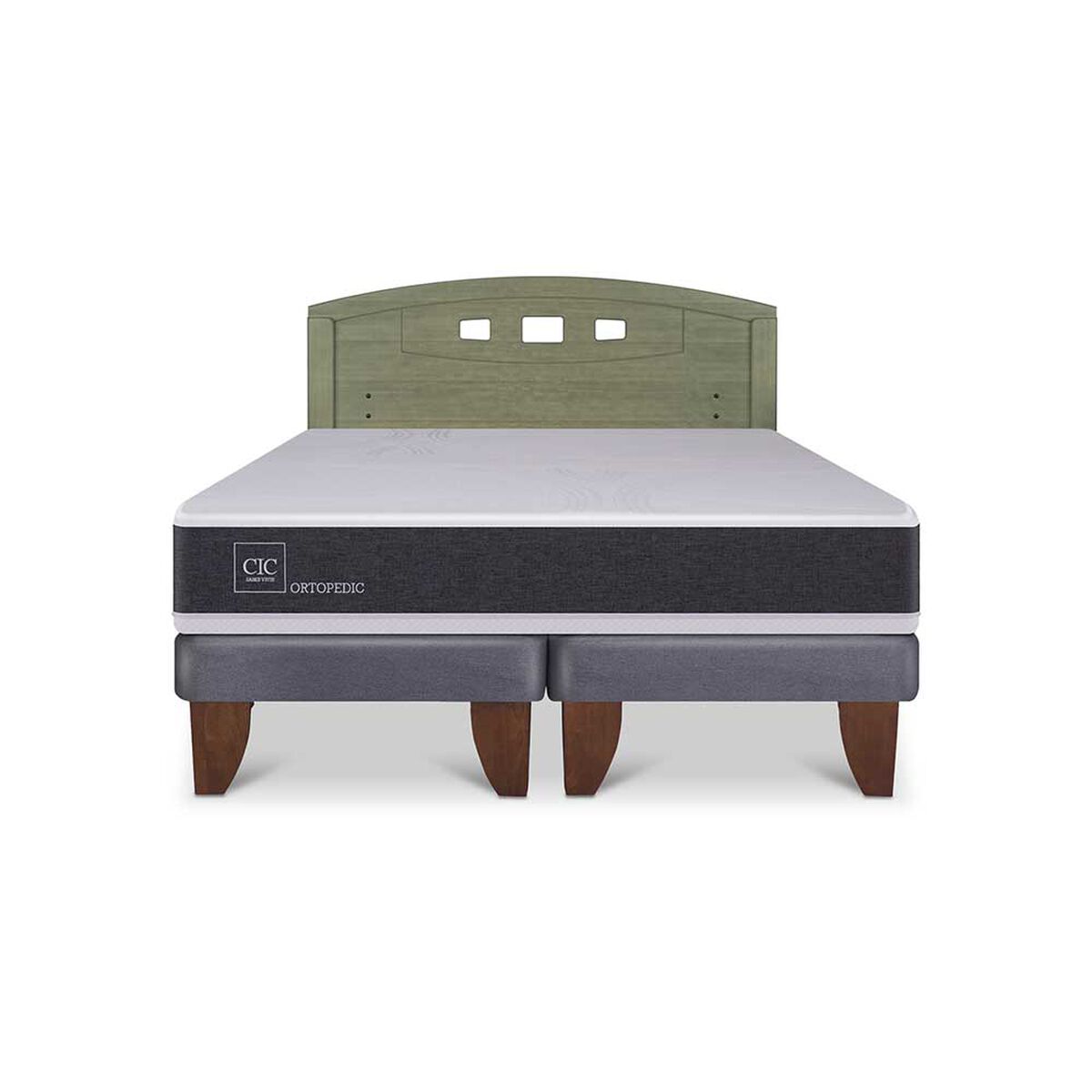 Cama Europea CIC Base Dividida 2 Plazas Ortopedic + Respaldo Gales Olivo