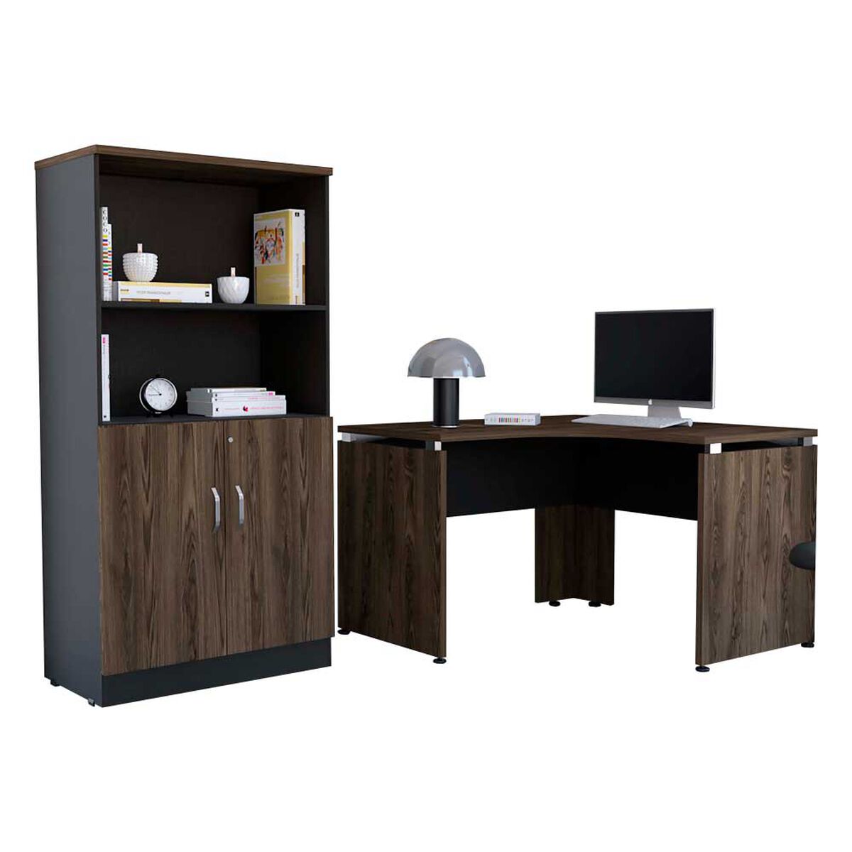 Combo Escritotio + Biblioteca 2 Puertas TuHome Home Office Negro Soft-Coñac