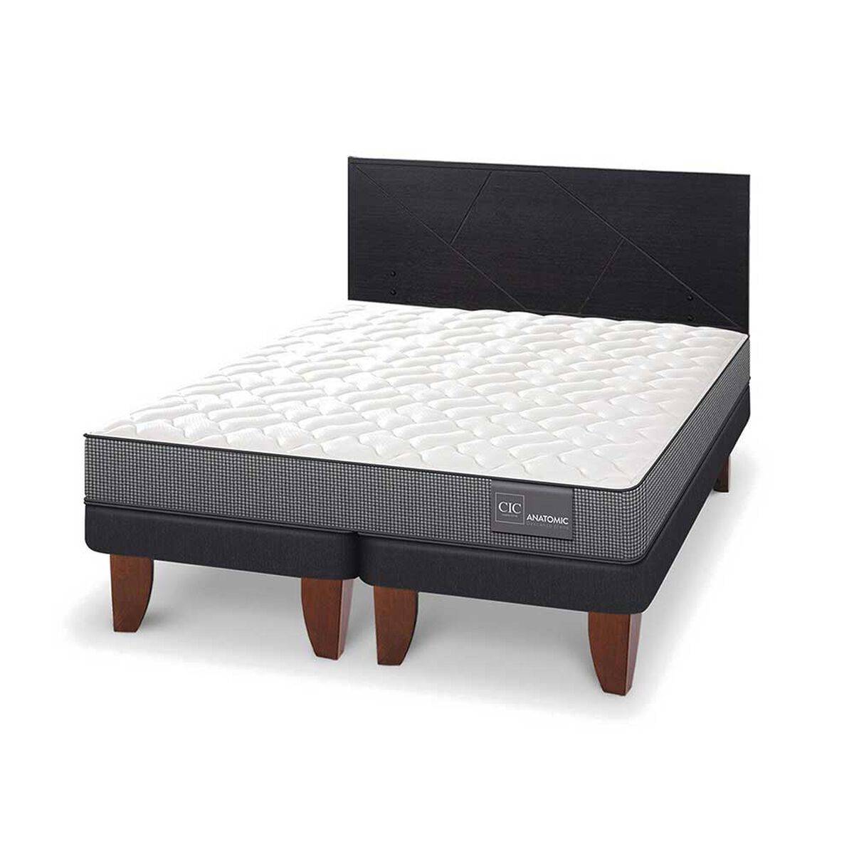 Cama Europea CIC Base Dividida 2 Plazas Anatomic + Respaldo Villarrica Negro