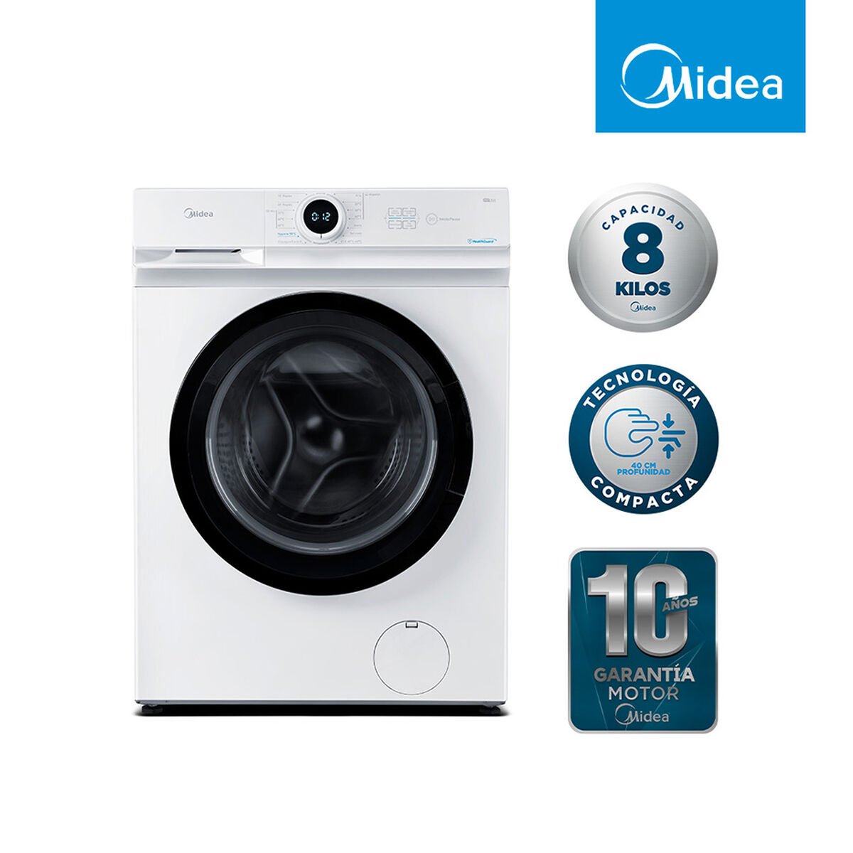 Lavadora Automática Midea MF100W80/W 8 kg.