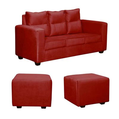 Imagen 1 del producto Juego de Living Diseño A&M Home Loreto Sofá 3 Cuerpos + 2 Pouf 1 Cuerpo Burdeo Felpa