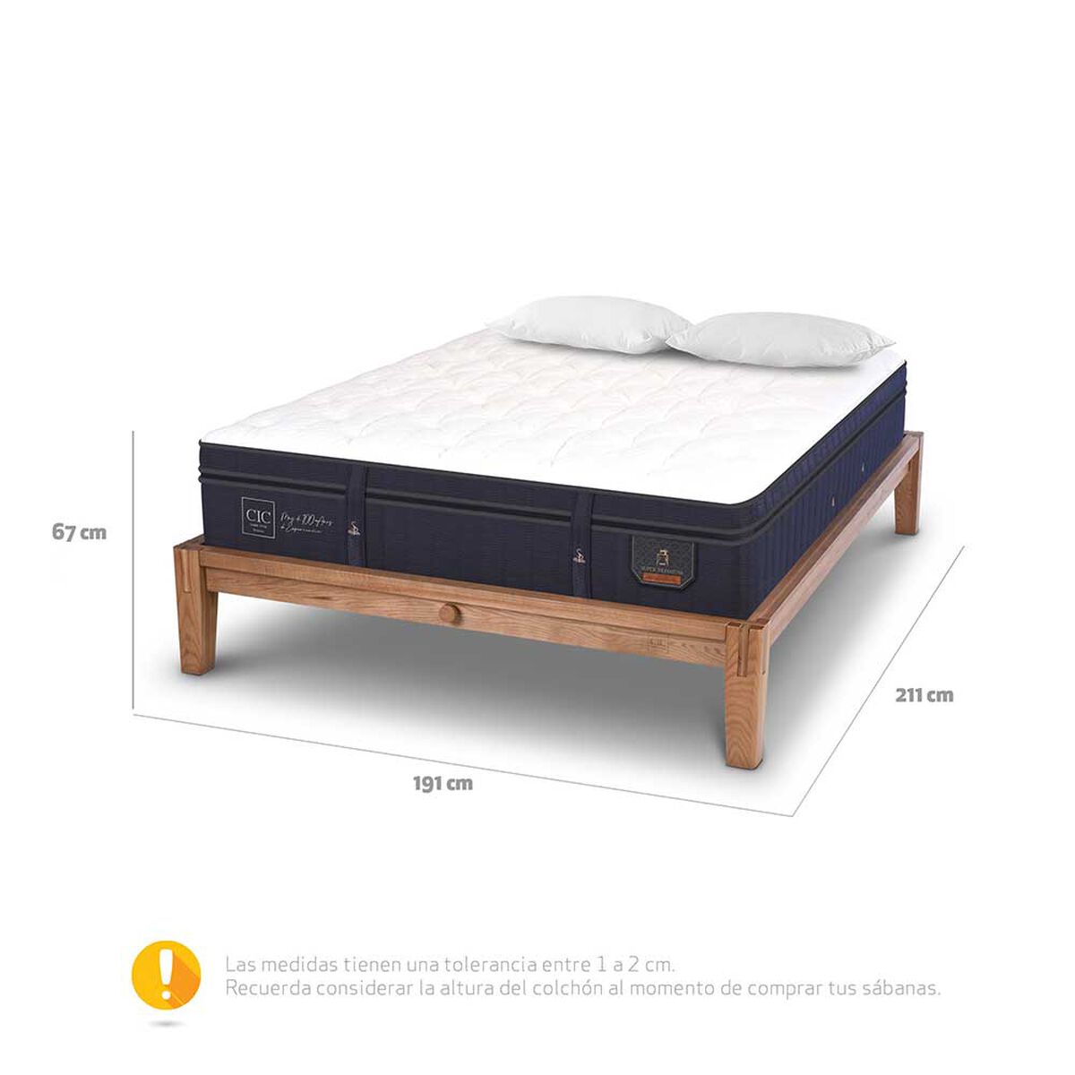 Cama Europea CIC King OAK Súper Premium + 2 Almohadas