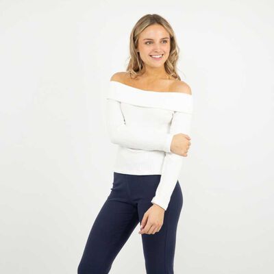 Sweater Bardot Mujer Icono Blanco, Burdeo, Negro, Rosado