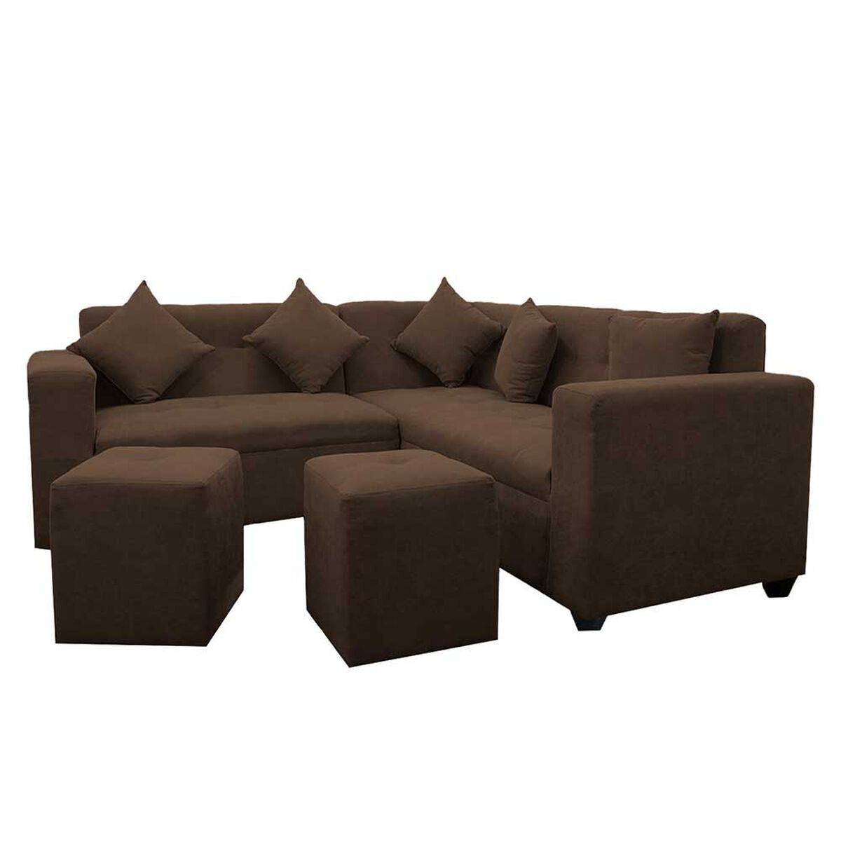 Sofá Seccional Deco Class Ingrid 5 Cuerpos + 2 Pouf Café