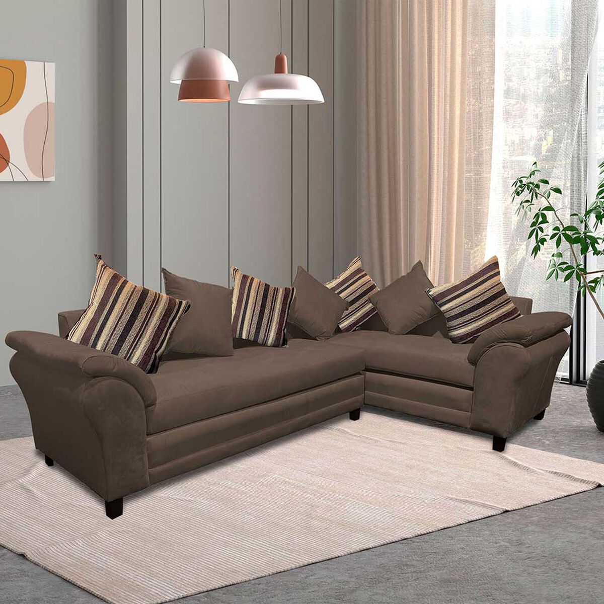 Sofá Seccional Derecho Living Factory Capri 5 Cuerpos Chocolate