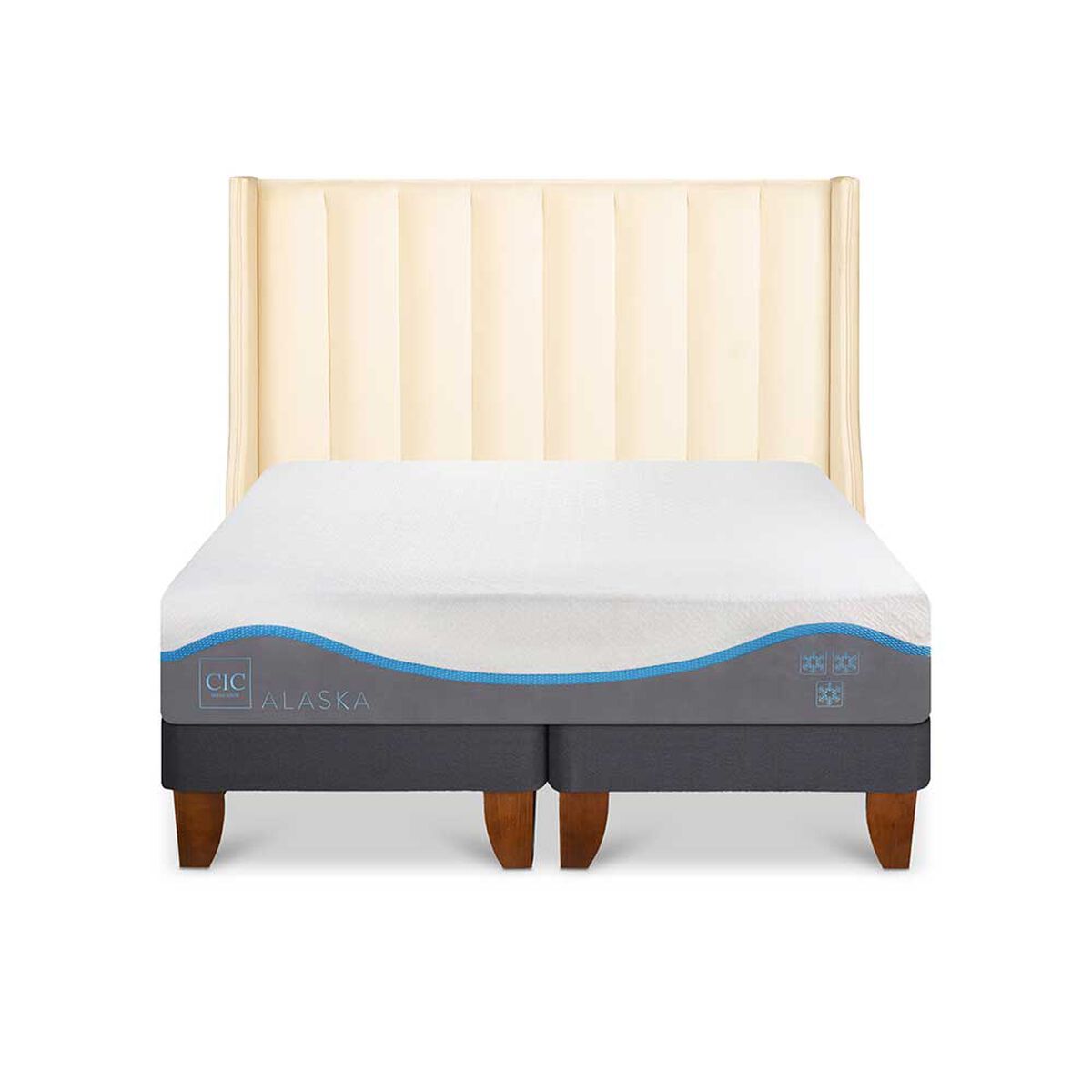 Cama Europea CIC Base Dividida 2 Plazas Alaska + Respaldo Panaro